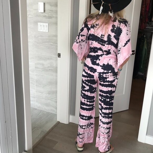 YFB Young Fabulous Broke jumpsuit pink/black tie dye Viscose/Rayon S - Picture 3 of 16